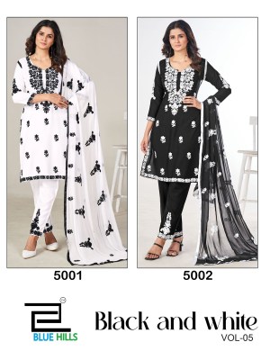 Black and white vol 5 by Blue hills new fancy thread work readymade suit catalogue readymade suit catalogs