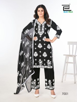 Black and white vol 7 by blue hills new designer thread work kurti pant and dupatta catalogue Blue hills Kurti 