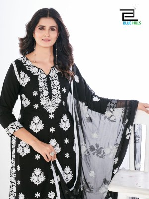 Black and white vol 7 by blue hills new designer thread work kurti pant and dupatta catalogue readymade suit catalogs