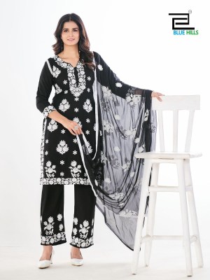 Black and white vol 7 by blue hills new designer thread work kurti pant and dupatta catalogue readymade suit catalogs