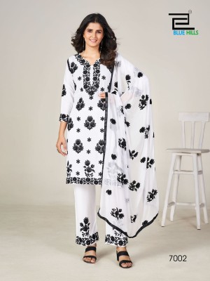 Black and white vol 7 by blue hills new designer thread work kurti pant and dupatta catalogue readymade suit catalogs