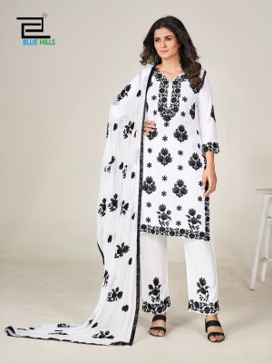 Black and white vol 7 by blue hills new designer thread work kurti pant and dupatta catalogue readymade suit catalogs