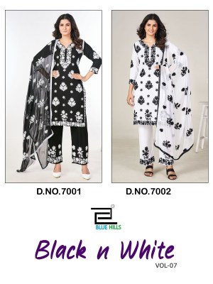 Black and white vol 7 by blue hills new designer thread work kurti pant and dupatta catalogue readymade suit catalogs