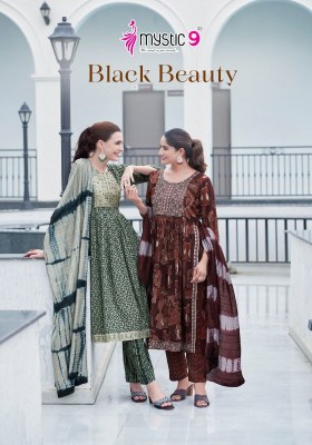 Black beauty vol 2 by Mystic 9 Fancy  foil printed kurti pant and dupatta catalogue at affordable rate Mystic 9