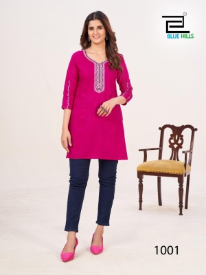 Bllu hills by Bloom trendy embroidered reyon western wear top catalogue at low rate Blue hills Kurti 