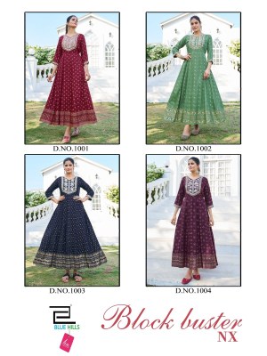 Block Buster Nx by Blue hills anarkali gown neck embroidered gown catalogue at affordable rate gown catalogs