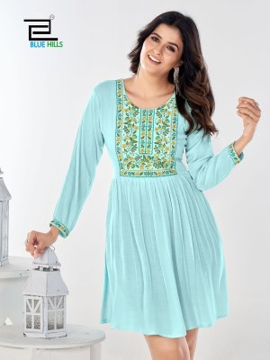 Bloom and Blue hills Reyon wrinkle Neck embroidered western wear catalogue at affordable rate  western wear catalogs