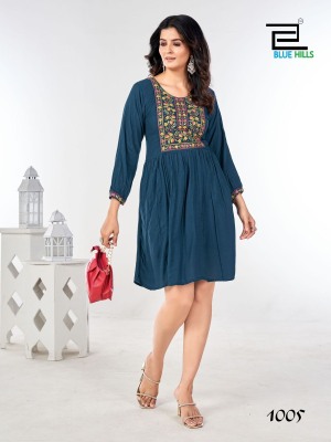 Bloom and Blue hills Reyon wrinkle Neck embroidered western wear catalogue at affordable rate  western wear catalogs