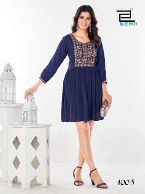 Bloom and Blue hills Reyon wrinkle Neck embroidered western wear catalogue at affordable rate  western wear catalogs