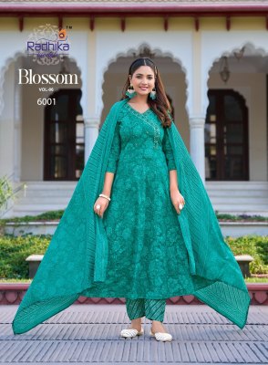 Blossom vol 6 by Radhika Lifestyle Cotton embroidered flair Anarkali suit collection with affordable rate readymade suit catalogs