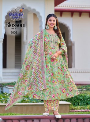 Blossom vol 6 by Radhika Lifestyle Cotton embroidered flair Anarkali suit collection with affordable rate readymade suit catalogs