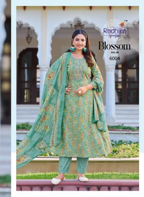 Blossom vol 6 by Radhika Lifestyle Cotton embroidered flair Anarkali suit collection with affordable rate readymade suit catalogs
