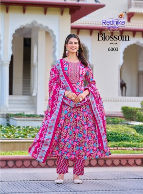 Blossom vol 6 by Radhika Lifestyle Cotton embroidered flair Anarkali suit collection with affordable rate readymade suit catalogs