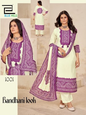 Blue Hills Bhandani Look Poly Muslin Digital Print kurti Pant And Dupatta  Mirror Handwork Wholesale  wholesale catalogs