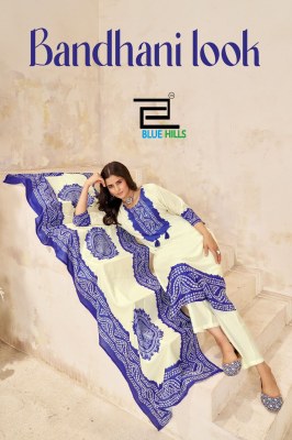 Blue Hills Bhandani Look Poly Muslin Digital Print kurti Pant And Dupatta  Mirror Handwork Wholesale  kurtis catalogs