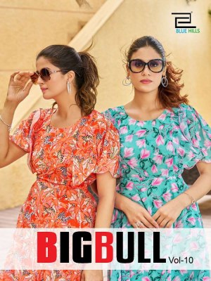 Blue Hills Big Bull Vol 10 Fox Georgette Digital Printed Long Gown Style Kurti Design wholesaler  Blue hills Kurti 