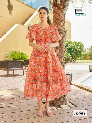 Blue Hills Big Bull Vol 10 Fox Georgette Digital Printed Long Gown Style Kurti Design wholesaler  kurtis catalogs