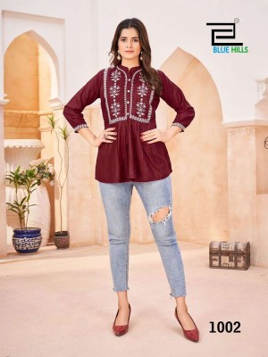 Blue Hills Black Berry Embroidery work Short Top Kurti Catalogue wholesale  kurtis catalogs