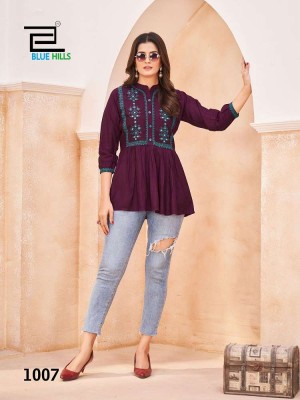 Blue Hills Black Berry Embroidery work Short Top Kurti Catalogue wholesale  kurtis catalogs