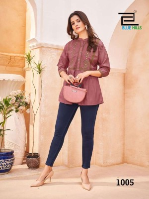 Blue Hills Black Berry Embroidery work Short Top Kurti Catalogue wholesale  kurtis catalogs