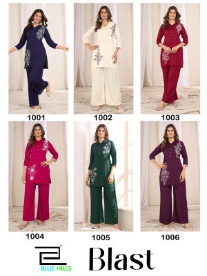 Blue Hills Blast Heavy Rayon Kurti with Plazo Bulk Ethnic Wear Catalog Wholesale kurtis catalogs