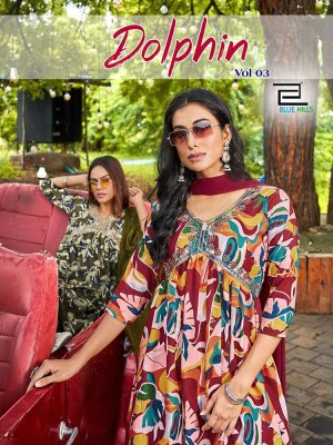 Blue Hills Dolphin  vol 3 Alia Cut Embroidery Work Readymade wholesale Kurti catalogue   Blue hills Kurti 