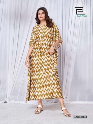 Blue Hills Glory  Rayon Printed Kaftan Kurti design wholesaler   kurtis catalogs