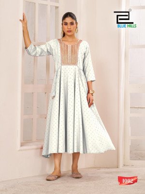 Blue Hills Golden Duck Rayon Anarkali Gown with Neck Embroidery Ethnic Wear  Wholesale Collection wholesale catalogs