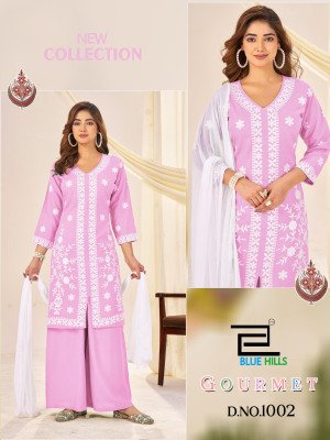 Blue Hills Gourmet White Thread Work Plazo Set with Naznin Dupatta And Wholesale kurtis catalogs
