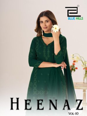 Blue Hills Heenaz Vol 10 Rayon 3Pcs Suit Set Embroidery Work Sarara Dupatta Wholesale wholesale catalogs
