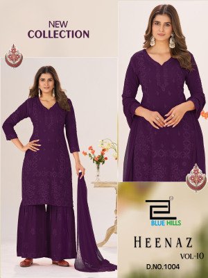 Blue Hills Heenaz Vol 10 Rayon 3Pcs Suit Set Embroidery Work Sarara Dupatta Wholesale kurtis catalogs