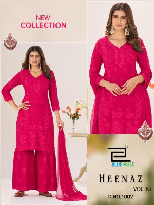 Blue Hills Heenaz Vol 10 Rayon 3Pcs Suit Set Embroidery Work Sarara Dupatta Wholesale kurtis catalogs