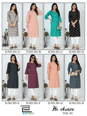 Blue Hills Hi Choice Vol vol 3 Premium straight Cut  wholesale Kurti catalogue kurtis catalogs