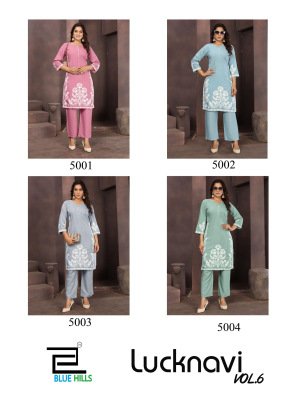 Blue Hills Lucknavi Vol 6 Rayon Kurti Set with Work And Pant Wholesale Ethnic Collection kurtis catalogs