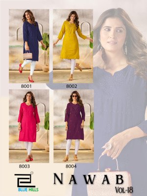 Blue Hills Nawab Vol 18 Rayon Kurti with Tone to Tone Embroidery Wholesale Collection kurtis catalogs