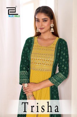 Blue Hills Our Trisha Rayon Anarkali Gown with Classic Neck Embroidery And Dori Wholesale Blue hills Kurti 