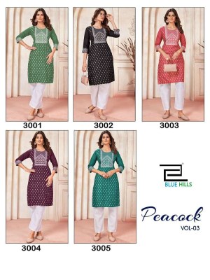 Blue Hills Peacock Vol 3 Rayon Printed Wholesale Kurti catalogue kurtis catalogs