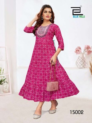 Blue Hills Sarfaraz Vol 15 Rayon Printed Long Gown Anarkali style wholesale Kurti catalogue  Blue hills Kurti 