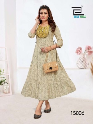 Blue Hills Sarfaraz Vol 15 Rayon Printed Long Gown Anarkali style wholesale Kurti catalogue  kurtis catalogs