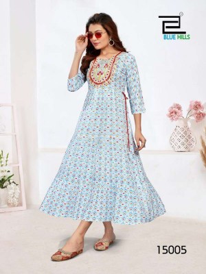 Blue Hills Sarfaraz Vol 15 Rayon Printed Long Gown Anarkali style wholesale Kurti catalogue  kurtis catalogs