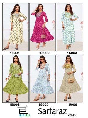 Blue Hills Sarfaraz Vol 15 Rayon Printed Long Gown Anarkali style wholesale Kurti catalogue  kurtis catalogs