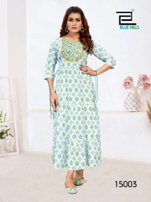 Blue Hills Sarfaraz Vol 15 Rayon Printed Long Gown Anarkali style wholesale Kurti catalogue  kurtis catalogs