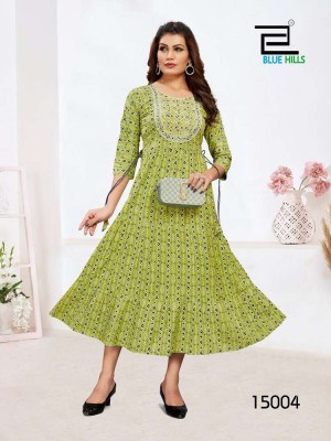 Blue Hills Sarfaraz Vol 15 Rayon Printed Long Gown Anarkali style wholesale Kurti catalogue  kurtis catalogs