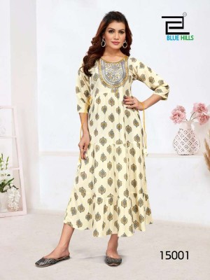 Blue Hills Sarfaraz Vol 15 Rayon Printed Long Gown Anarkali style wholesale Kurti catalogue  kurtis catalogs