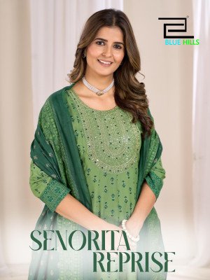 Blue Hills Senorita Reprise Anarkali Gown with Dupatta Rayon Foil Print Kurti with Chanderi Foil Print Dupatta Kurti Wholesale Blue hills Kurti 