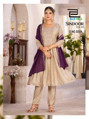 Blue Hills Sindoor Vol 3 Top Bottom Dupatta  Chanderi Buti Jari with Coding Embroidery And Wholesale kurtis catalogs