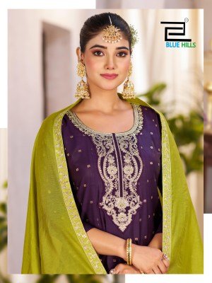Blue Hills Sindoor Vol 3 Top Bottom Dupatta  Chanderi Buti Jari with Coding Embroidery And Wholesale kurtis catalogs