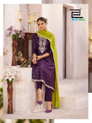 Blue Hills Sindoor Vol 3 Top Bottom Dupatta  Chanderi Buti Jari with Coding Embroidery And Wholesale kurtis catalogs