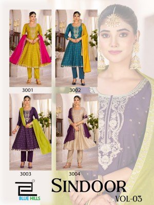 Blue Hills Sindoor Vol 3 Top Bottom Dupatta  Chanderi Buti Jari with Coding Embroidery And Wholesale kurtis catalogs