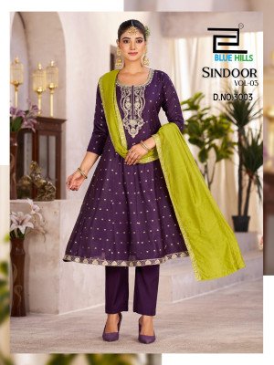 Blue Hills Sindoor Vol 3 Top Bottom Dupatta  Chanderi Buti Jari with Coding Embroidery And Wholesale kurtis catalogs